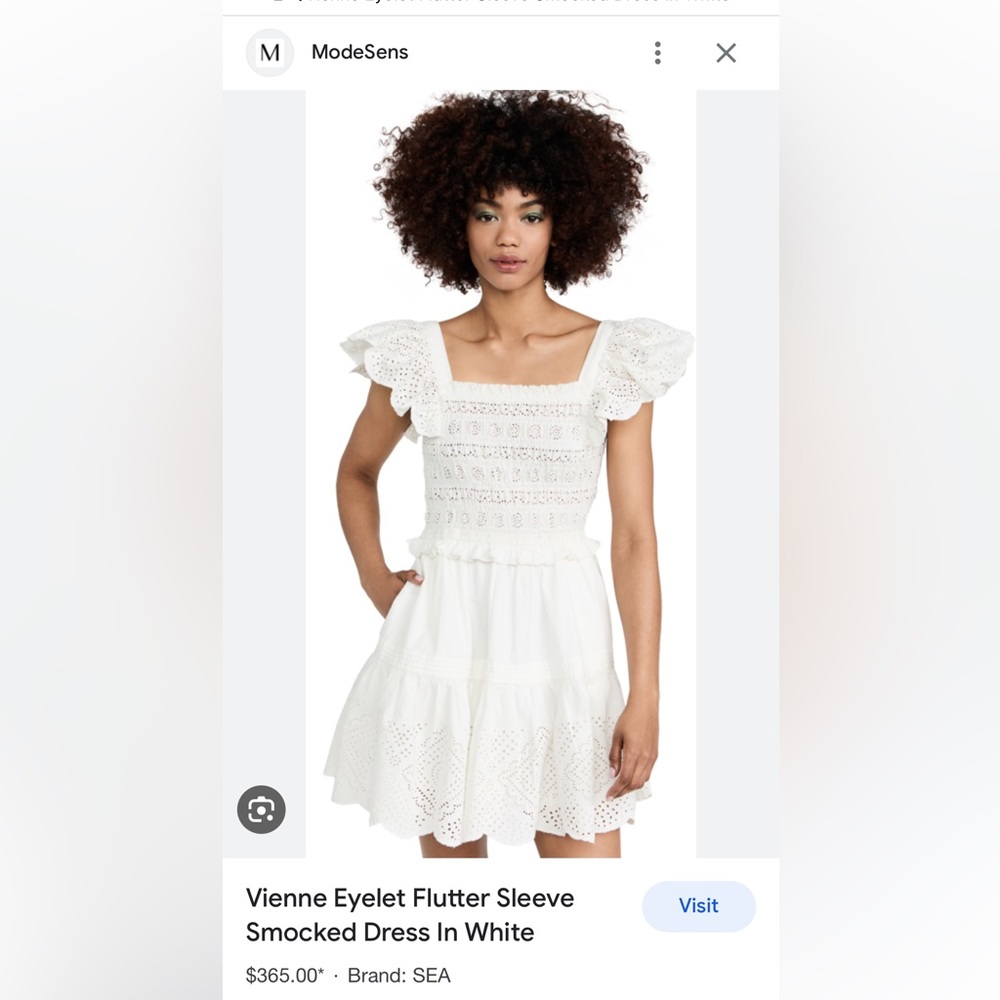 Vienne Eyelet Flutter Sleeve Smocked Dress - White